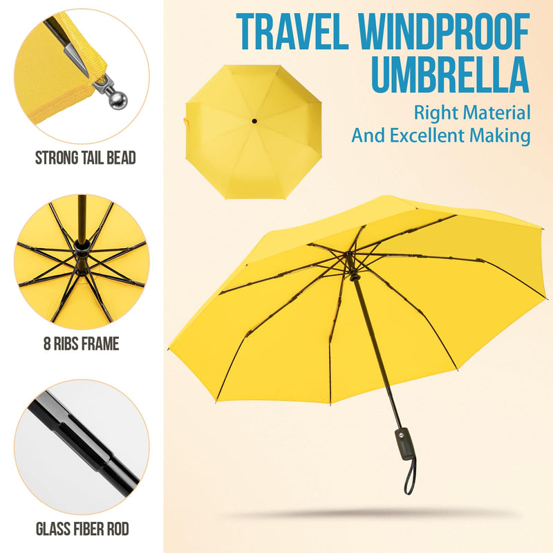 ZOMAKE Travel Umbrella Compact - 8/10 Ribs Portable Collapsible Umbrellas for Rain Windproof - Paraguas Automatic Small Folding Umbrella Lightweight Packable Umbrella for Women Men - Black&Yellow