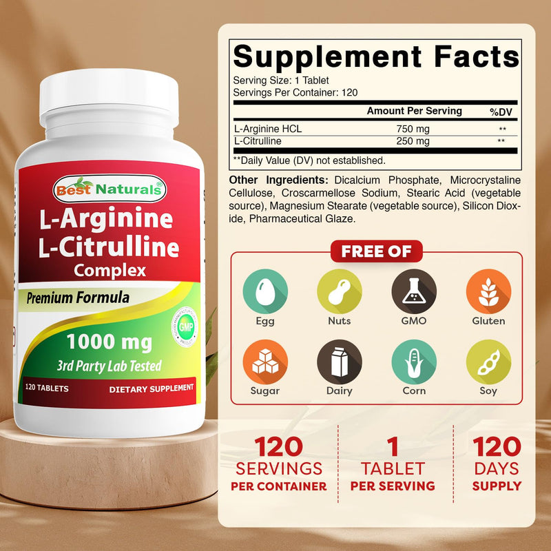 Best Naturals Arginine Citruline Complex 1000 Mg 120 Tablets Unflavored 120 Count (Pack of 1)