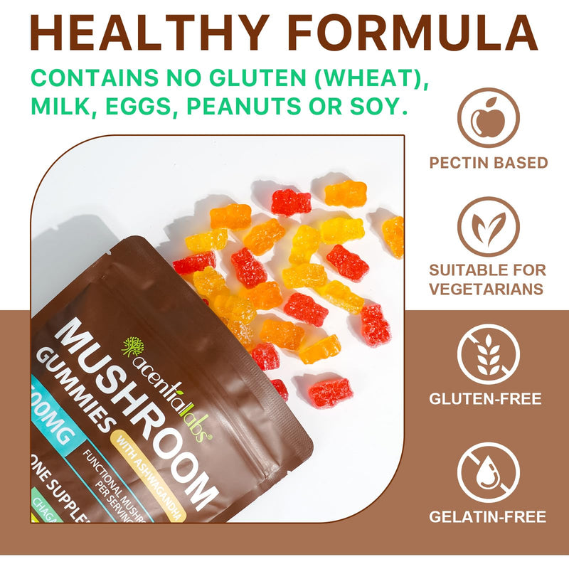 Mushroom Gummies, 80 Count Mushroom Supplement Gummies with Ashwagandha, Lion's Mane, Reishi & Chaga - All in One 2500mg Functional Mushrooms Support Immunity & Energy, Boost Vitality Overall Health