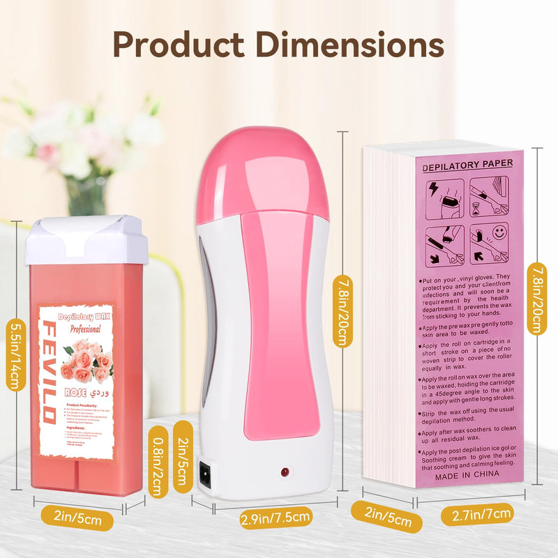 [Australia] - Hair Removal Kit for Hair Removal for Women and Men with Strip, Roll On Wax Kit with 2 Rose Soft Wax Cartridge & 100 Non-Woven Wax Strips, at Home Waxing Kit for Women, Soft, Pink 
