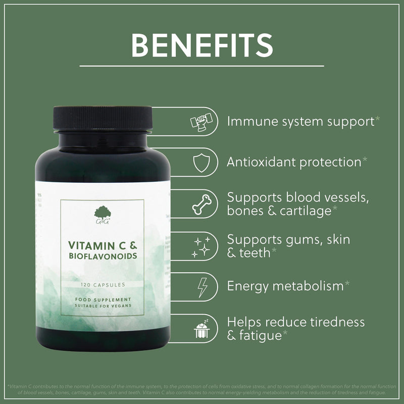 Vitamin C & Bioflavonoids Capsules | 750mg Vitamin C per Capsule | 120 Vegan Capsules | G&G Vitamins 120 count (Pack of 1)