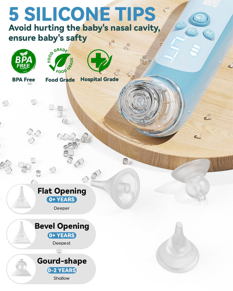 [Australia] - Nasal Aspirator for Baby, Electric Baby Nose Suction with 5 Adjustable Levels Suction, USB-C Rechargeable Mucus Cleaner with Lights and Music, Baby Nasal Aspirator for Toddler with 3 Silicone Tip 