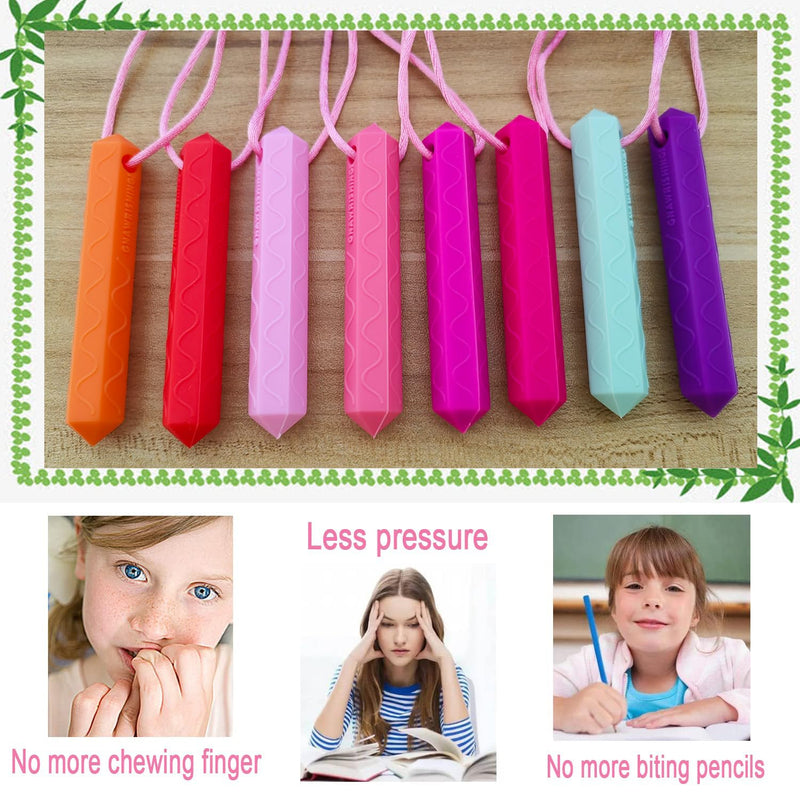 [Australia] - Sensory Chew Necklace for Girls by GNAWRISHING, 8 Pack Diamond Chew Necklaces for Sensory Kids, Made from Food Grade Silicone for Autistic, ADHD, Oral Motor (Tough, Long-Lasting) 
