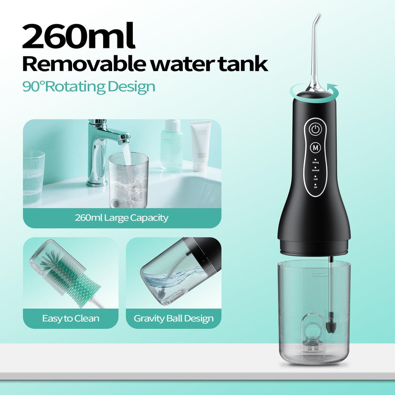 [Australia] - New Water Flosser for Teeth Cleaning, 260ML Portable Cordless Oral Irrigator with DIY Strength, 4 Cleaning Modes, IPX7 Waterproof Rechargeable Water Dental Pick Flosser for Home, Travel Black 