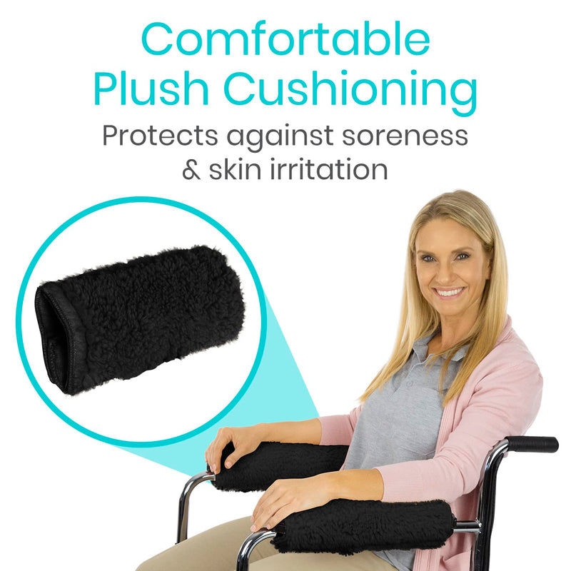 [Australia] - Vive Wheelchair Armrest Cover (Pair) - Memory Foam Sheepskin Pad for Office & Transport Chair - Soft Support Cushion Accessories for Padded Arm Rest, Kids, Adults - Comfort Padding Pressure Relief Black 