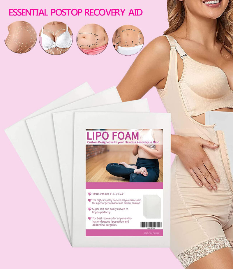 Lipo Foam Board 4Pack Liposuction Surgery waist-supports Foam Sheet for Recovery BBL Supplies 8"X11" Lipo Foam Pads for Post Surgery Help Out When Using Ab Board Compression Garments 4