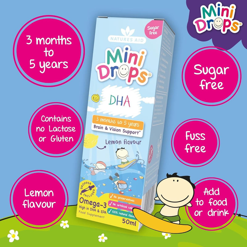 natures aid DHA Omega-3 Mini Drops for Infants and Children, Sugar Free, 50 ml (Pack of 6)