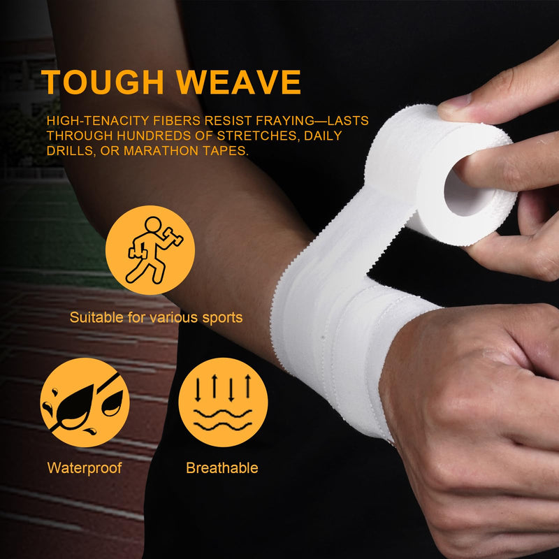 [Australia] - Athletic Tape, White Cotton Elastic Sports Tape, Very Strong Easy Tear No Sticky Residue Tape for Ankle, Wrist, and Injury Taping, Suitable for Climbing, Basketball（1.5in*10yd） (White, 6 Pack) 