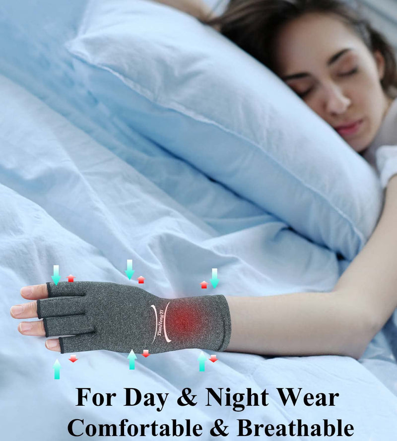 [Australia] - 2 Pairs Arthritis Gloves for Pain Relief, Compression Gloves for Arthritis, Carpal Tunnel, Osteoarthritis, Joint, Typing, Driving, Fingerless Hand Gloves for Women Men (Grey1+Pure Black1, Medium) Grey1+pure Black1 