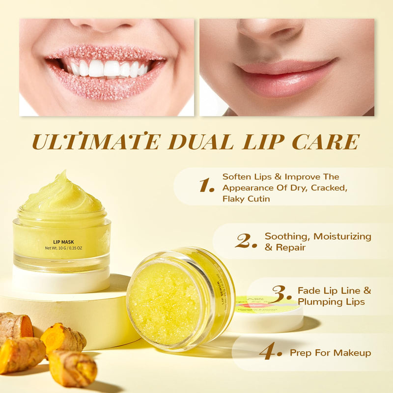 [Australia] - ANAI RUI Lip Care Kit - Lip Sugar Scrub Set, Lip Sleeping Mask & Lip Exfoliator Scrub - Overnight Lip Skin Treatment - Scrub & Moisturizer for Dry Chapped Cracked Peel Lips (Turmeric+Honey) 