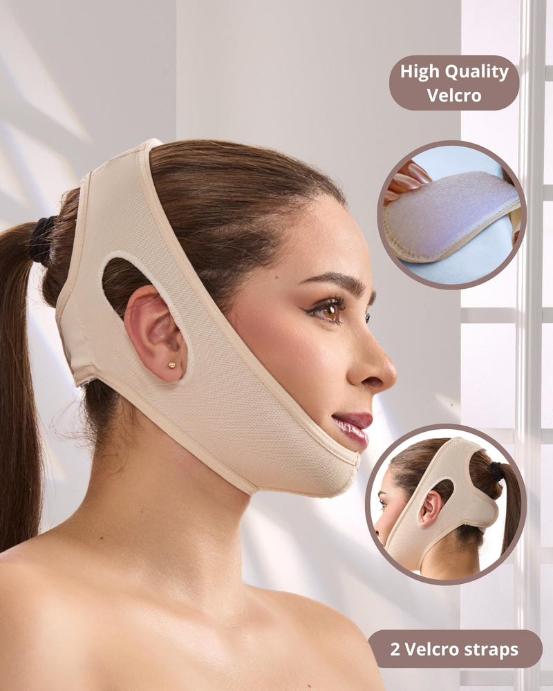SHAPE CONCEPT High-Compression 319 Chin Strap for Sleeping, Double Chin Reducer, Powernet Face Lift Chin Strap Medium Beige