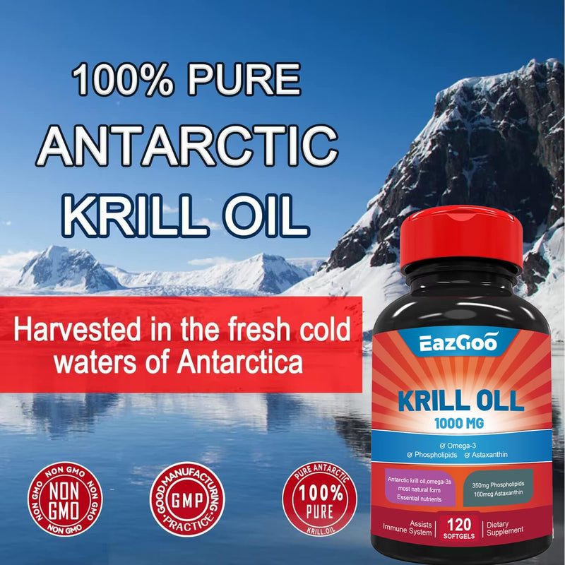 [Australia] - Antarctic Krill Oil 1000mg, Omega 3 Supplement，EPA, DHA, Phospholipids and Astaxanthin- 120 Softgels 120 Count (Pack of 1) 
