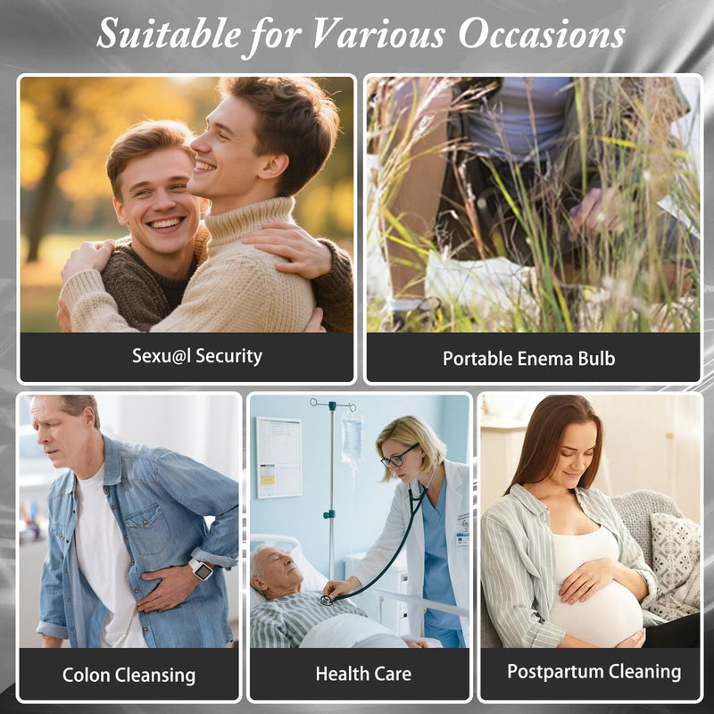 [Australia] - Anal Douche Enema Bulb Kit for Men - 8.3oz, Anti-Backflow & Leakproof, Flexible Silicone Tube, 7 Spouts, Shower-Connected, Portable Douche for Colon Cleansing, Fecal Impaction, Travel and Home, Black 8.5 Ounce 