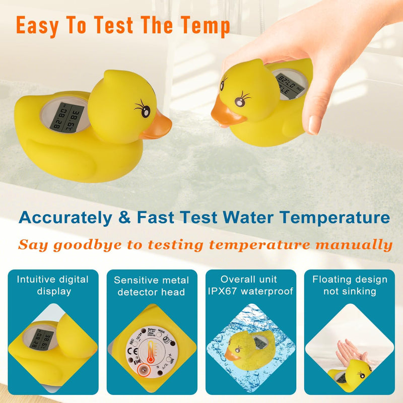 Rubber Duck Baby Bath Thermometer LED Display,Warning Alarm,Timer Baby Safety Water Bath Temp Thermometer for Bathtub Tube Pool Floating Toy Infants Newborn Toddlers Room Temperature Essentials MTY-803 1Piece