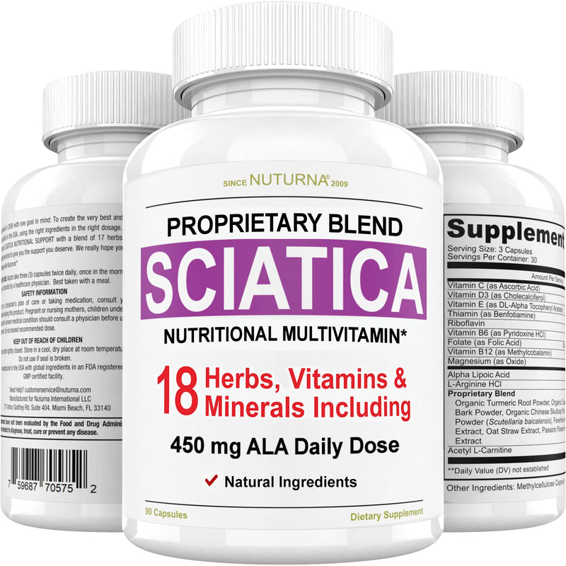 Sciatic Nerve Relief Support Supplement with 450 mg Alpha Lipoic Acid - 18 in 1 Super Formula for Lower Back, Hip, Lumbar, Thigh, Leg, Foot - Best Natural Sciatic Nerve Relief Support - 90 Capsules