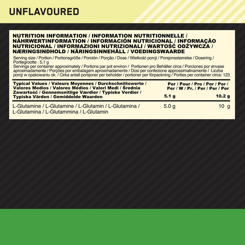 [Australia] - Optimum Nutrition Glutamine Powder, L-Glutamine Amino Acid Powder, Dietary Supplement Pre and Post Workout Shake, Unflavored, 123 Servings, 630g 