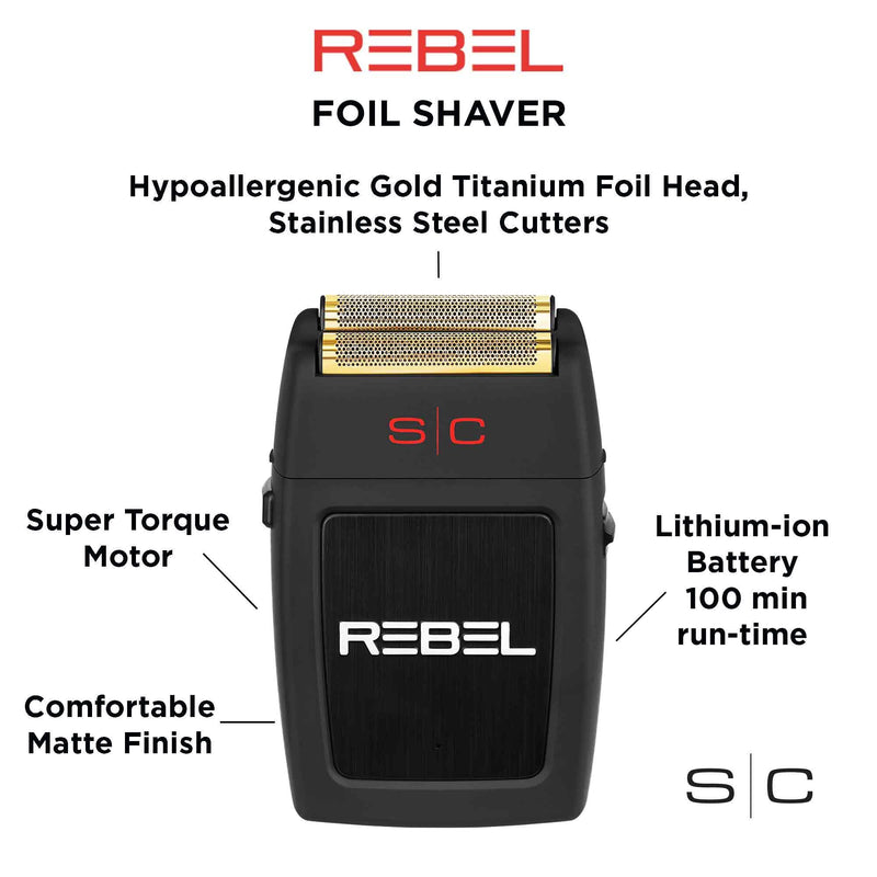 [Australia] - StyleCraft Rebel Professional Cordless Double Foil Shaver - Super Torque Motor, USB-C Rechargeable Electric Men's Foil Shaver, Close Shave, Barber Quality Grooming Black 