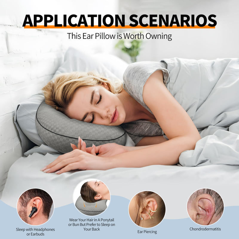 [Australia] - Ear Piercing Pillow for Side Sleepers with an Ear Hole for CNH and Ear Pain Ear Inflammation Pressure Sores, Cotton and Polyester Adjustable Filling Washable and Adjustable Ear Guard Pillow, Gray 
