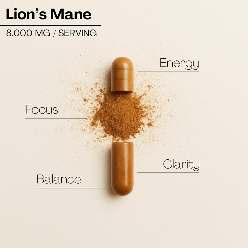 Lions Mane Mushroom Capsules 8,000mg with Added Vitamin B6 and B12 | Nootropic Supplement for Cognition, Mood, Immunity & Inflammation | 60 Two-a-Day Vegan Capsules - Mission C Lion's Mane