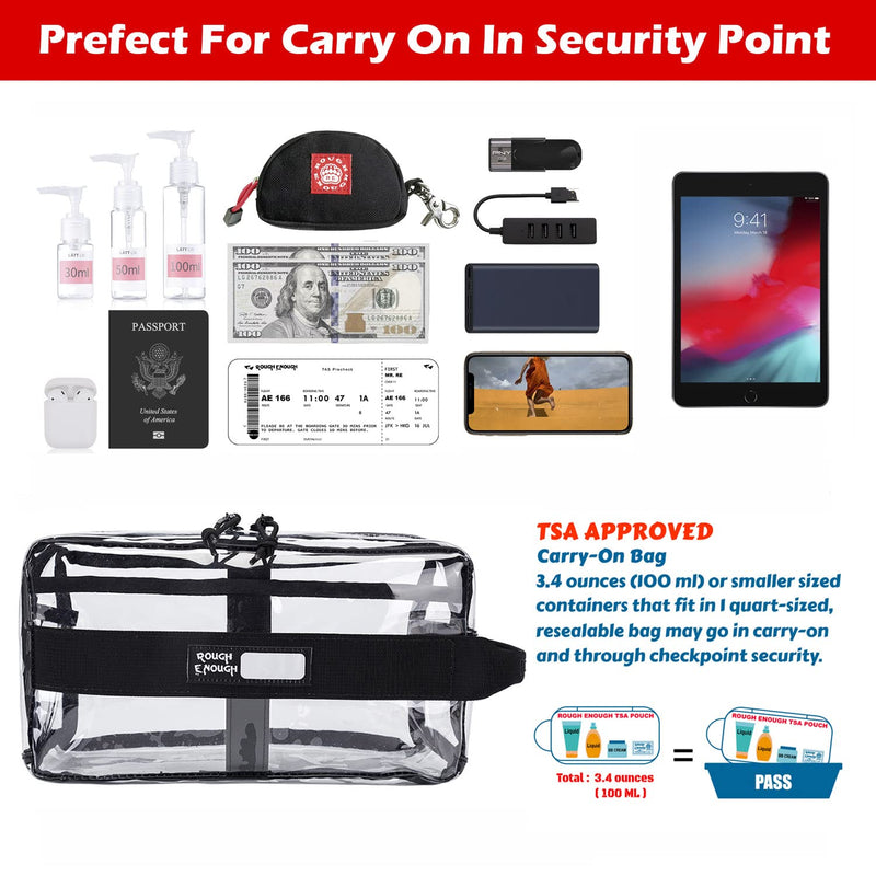 Rough Enough Clear Toiletry Bags for Traveling with Handles Toiletries Cosmetic Pouch Makeup Bags TSA Approved for Men and Women Travel