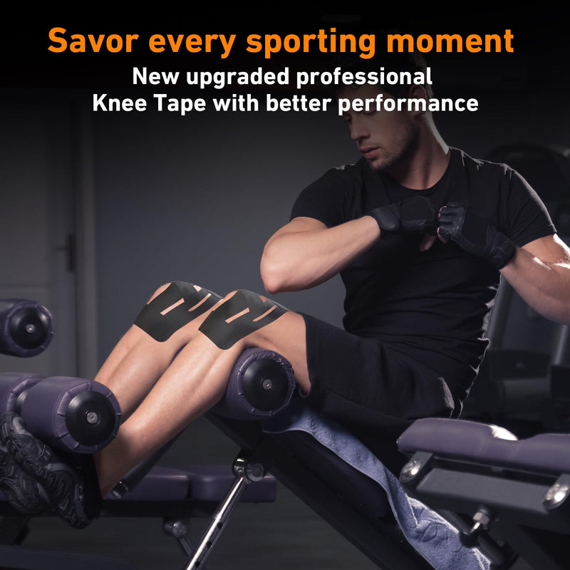 [Australia] - PreCut Kinesiology Tape for Knees, 12PCS Upgraded Waterproof KTQUICK Knee Tape for Knee Pain Relief Pre Cut, Original Cotton Athletic Knee Tape, Waterproof&Hypoallergenic Latex-Free for Sports (Black) Black 