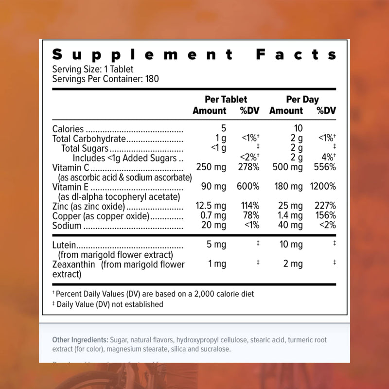 Focus Select AREDS2-Based Citrus Flavored Chewable Eye Vitamins, 180 Count | Eye supplement with lutein and zeaxanthin to support macular health, made in USA, low-zinc, safe for smokers, 90-day supply