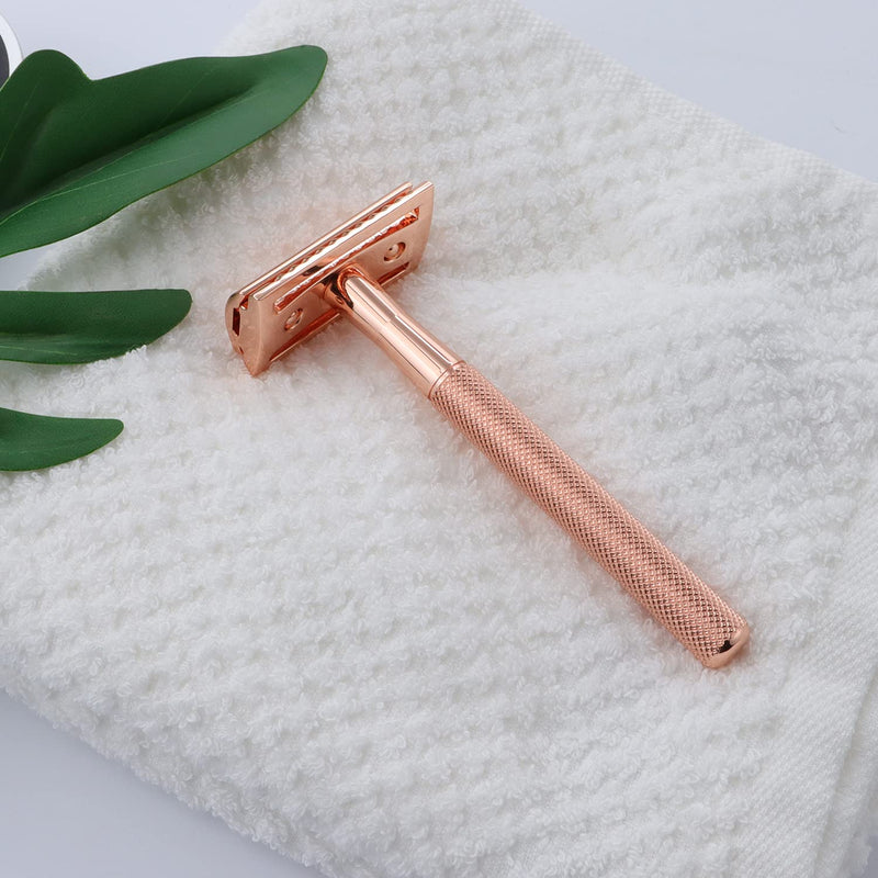 KINGHOOD Safety Razors for Sensitive Skin,Single Blade Razor with 10 Double Edge Blades,Reusable Metal Razor for a Smooth and Clean Shave(Rose Gold) Rose gold b