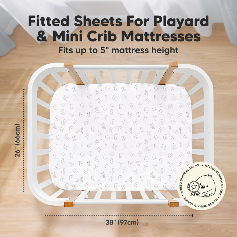 [Australia] - Pack and Play Sheets Fitted, 2-Pack Mini Crib Sheets - Pack N Play Sheets, Organic Fitted Crib Sheet for Pack and Play Mattress, Playard Baby Crib Sheets,Crib Sheets Neutral for Boys,Girls (ABC Land) Abc Land 