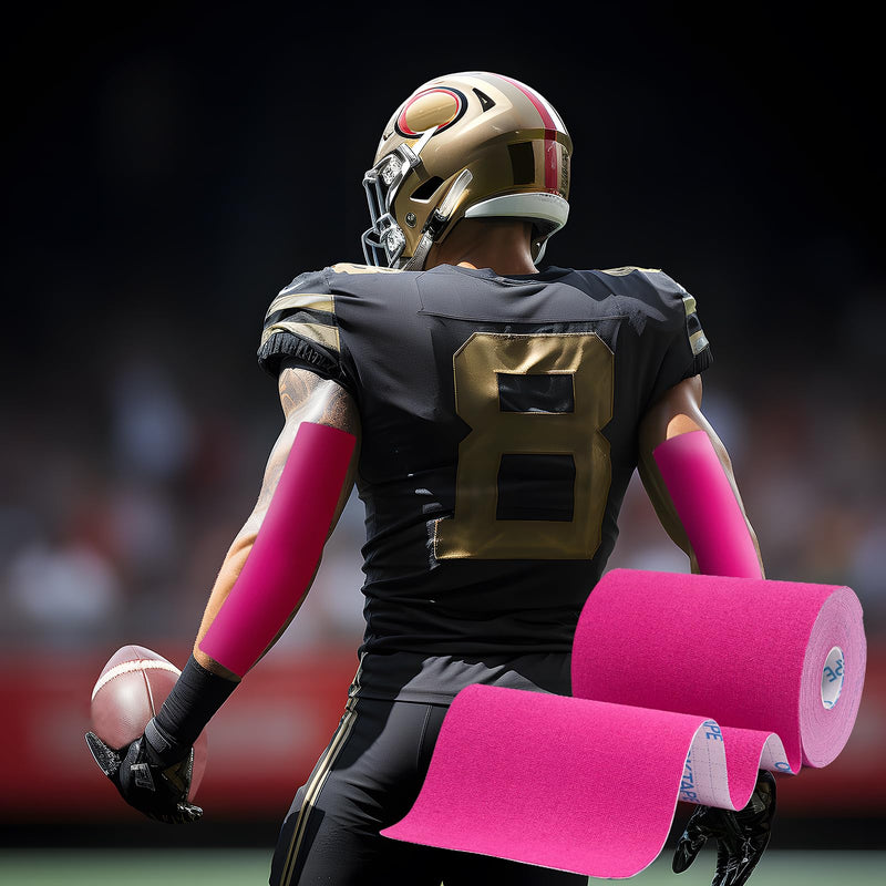 [Australia] - OK TAPE Turf Tape, Precut Extra Wide Turf Tape Footabll Turf Burn, Pink Athletic Tape Waterproof, Durable and Super Sticky Kinesiology Tape, 4in x 21ft (4in x 15.75in/16pcs) 