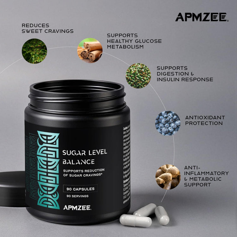 Sugar Level Balance | 90 Capsules | Blood Sugar Support Supplement | Gymnema Sylvestre Complex with Cinnamon, Bilberry, Fenugreek & Ginger | Berberine Alternative | Metabolism Booster | UK Made