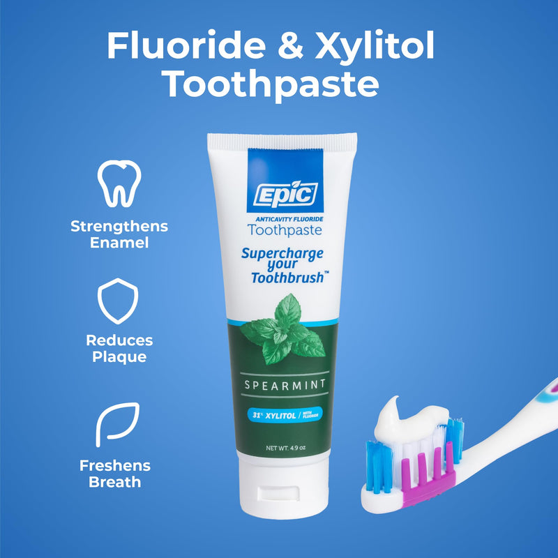 [Australia] - Epic Dental Xylitol Fluoride Toothpaste for Adults - SLS-Free Spearmint with 31% Xylitol - Oral Care for Dry Mouth, Fresh Breath & Enamel Health - Vegan, Gluten-Free - 4.9oz (2-Pack) 