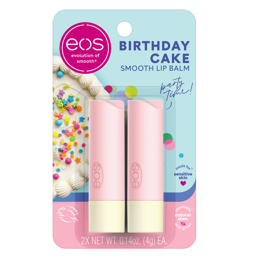 eos Natural Shea Lip Balm- Birthday Cake, Dermatologist Recommended for Sensitive Skin, All-Day Moisture Lip Care Products, 0.14 Ounce (Pack of 2) 2-Pack