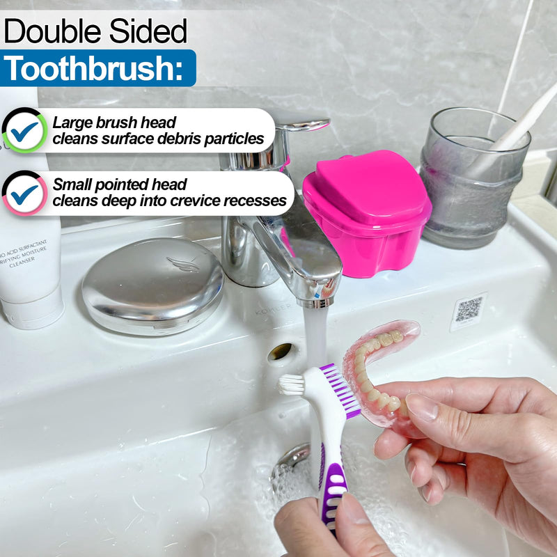 [Australia] - 2 Pack Colors Denture Bath Case Cup Retainer Cleaner Holder Case False Teeth Soaking Container Dental Bath Storage Box Case with Strainer Basket and Brush - Rose Red & Black 