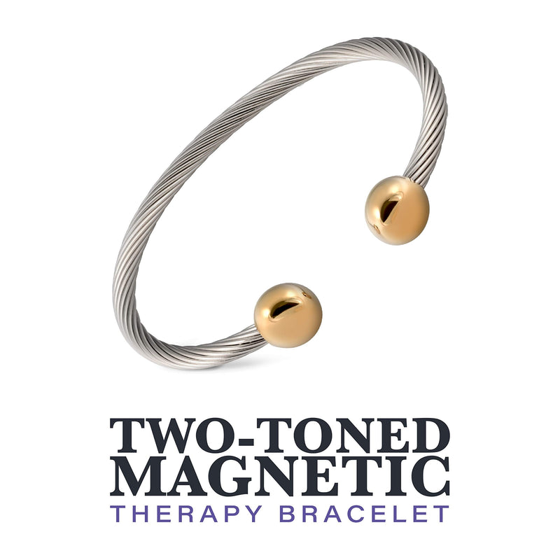 [Australia] - 2-Tone Stainless Steel Magnetic Bracelet High Power Magnets, For Men and Women, Adjustable Bangle Medium - Wrist Size 6.75" - 7.5" 