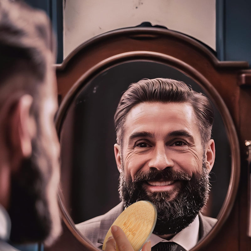 [Australia] - Pack of 2 Small Beard Brush Men Soft Beard Brush Made of Boar Bristles Mini Travel Beard Brush with Wooden Handle Pockets Beard Straightener Brush Beard Comb Men for Daily Beard Care 