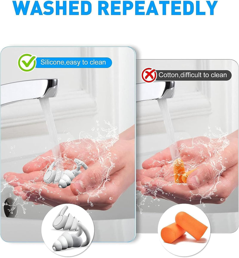 [Australia] - 2 pairs of ear plugs for sleeping, hearing protection plugs for noise reduction, reusable and washable silicone noise ear plugs, ear plugs for snoring, swimming ear plugs for travel, concert, sports, white 