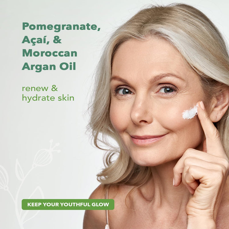 Nourish Organic Face Cream, Pomegranate Acai + Argan – Ultra Hydrating Formula with Aloe Vera & Green Tea Extract, 1.7 Oz + Washable Cotton Round white 1 Count (Pack of 1)