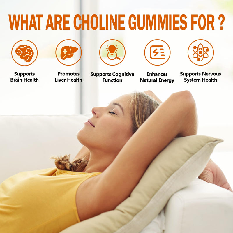 [Australia] - Choline Supplement Gummies Sugar Free, 500mg Choline Bitartrate Per Serving, Brain Health, Liver Support, Focus & Energy, 60 Gummies 