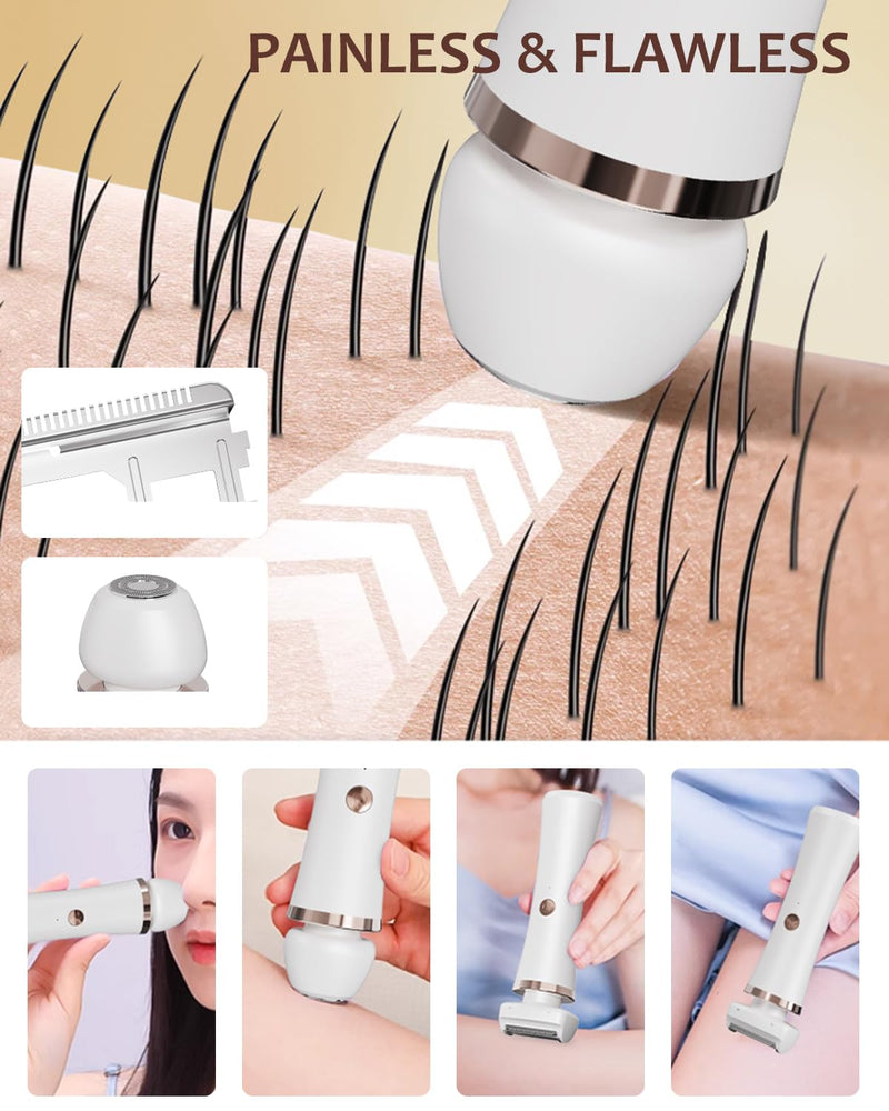 [Australia] - Facial Hair Remover for Women - 2-in-1 Electric Painless Face Hair Removal Shaver Device - Waterproof Face Trimmer & Body Epilator - Rechargeable Razor with 2 Heads for Lips Arms Legs Bikini Body Pink 