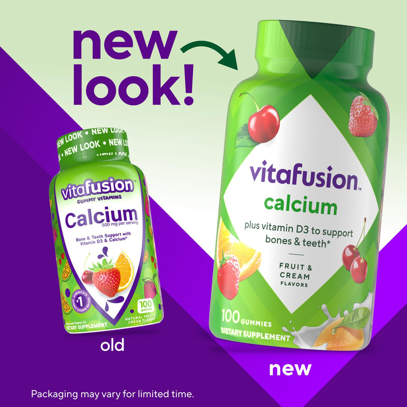 [Australia] - vitafusion Chewable Calcium Gummy Vitamins for Bone and Teeth Support, Calcium Gummies, Fruit and Cream Flavor, 100 Count, 50 Day Supply 