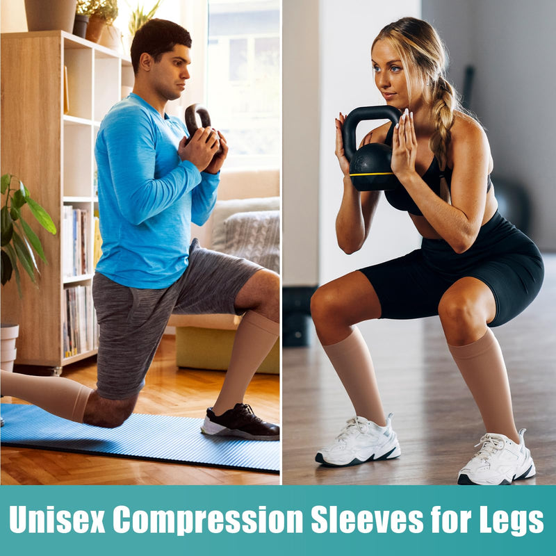 [Australia] - Evolyline calf medical compression stockings for women and men, 20-30 mmHg, without foot, calf compression, calf bandage, thrombosis stockings for shin splints, varicose veins, edema, gradient compression, beige XL 