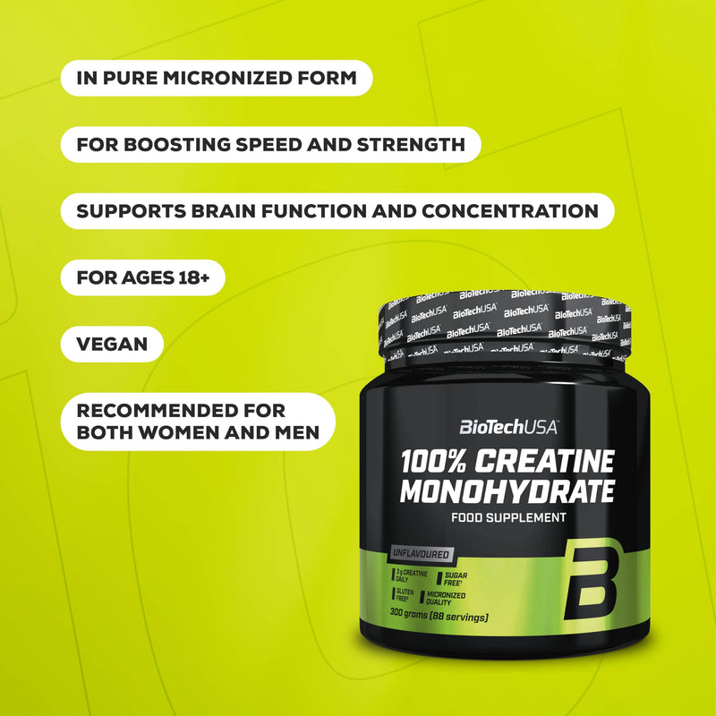 BioTechUSA 100% Creatine Monohydrate | Pharmaceutical-Grade Creatine | Micronized | Vegan | Glutenfree, 500 g, Unflavoured