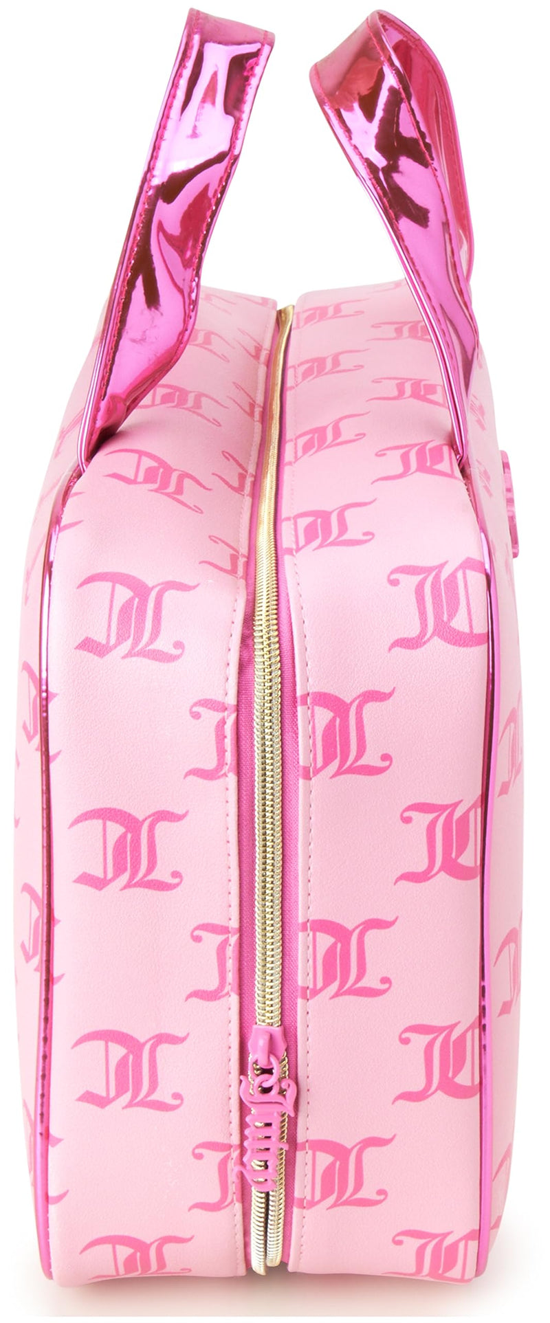 Juicy Couture Pink Makeup Bag Cosmetics Organizer Travel Essentials Weekender Logo Shiny Trim