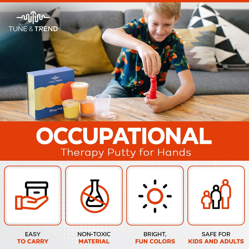 [Australia] - Tune & Trend Therapy Putty for Kids and Adults | Physical Exercise Putty Hand Exerciser for Grip Strength | Therapeutic Putty for Hand Therapy | Stress Relief Therapy Putty Kit 4 Strengths 3oz Each 