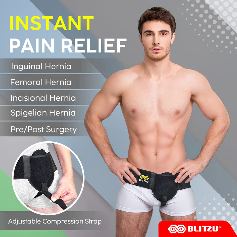 [Australia] - Hernia Belt for Men & Women. Femoral, Umbilical, Inguinal Hernia Belts. Groin Brace Truss Support Guard With Removable Compression Pad. Comfortable Adjustable Waist Strap Hernia Guard Black S-M Small/Medium 