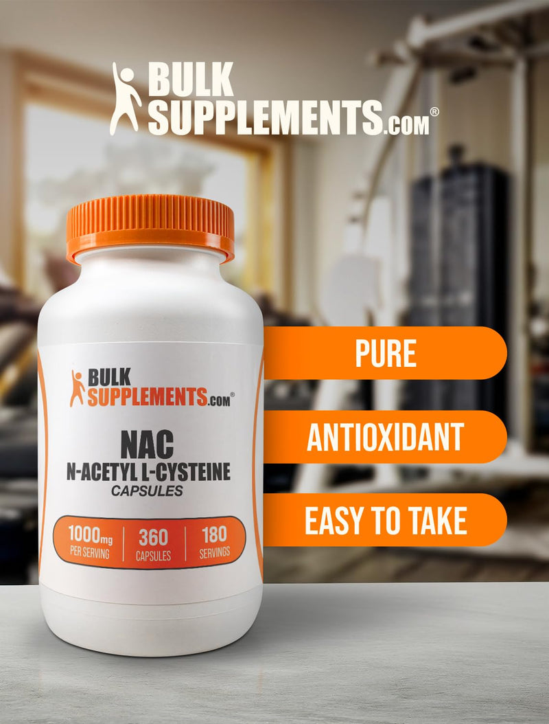 BulkSupplements.com N-Acetyl L-Cysteine 1000mg Capsules - N-Acetyl Cysteine 1000mg, NAC Supplement - NAC 1000mg, Gluten Free - 2 Capsules per Serving, 360 Capsules (Pack of 1)