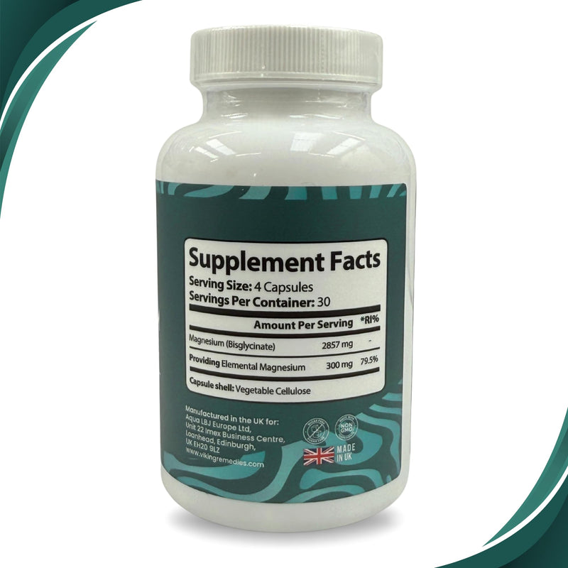 Magnesium Bisglycinate – High Absorption for Sleep, Relaxation & Muscle Recovery – 120 Vegan Capsules – Made in UK