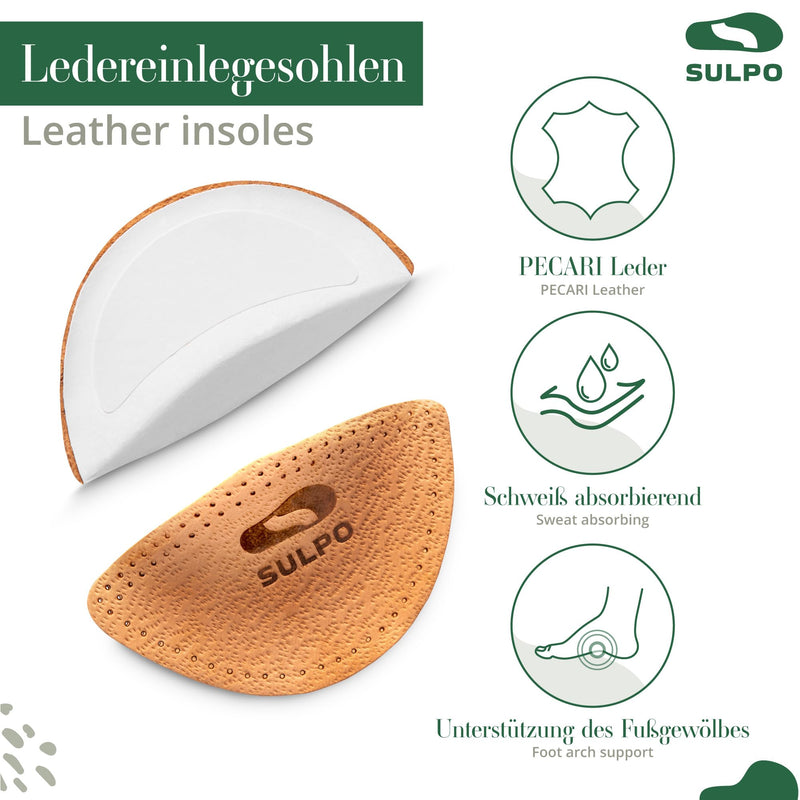 [Australia] - SULPO Orthopedic wedge insoles - leather insoles for flat feet - splayfoot insoles - splayfoot insoles - longitudinal arch support - metatarsal pad - arched arch wedge - 35-37 