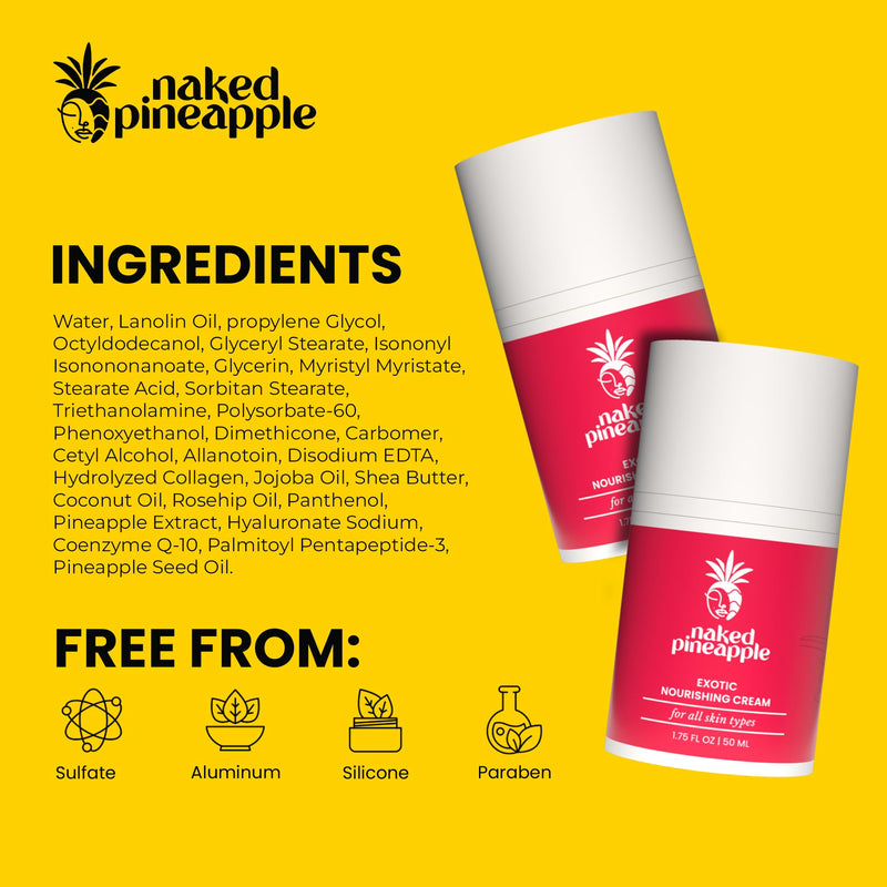 Exotic Nourishing Cream - Face Moisturizer - 2 oz Jar | Contains Pineapple Enzymes and Vitamin C, Deeply Moisturizes Skin, Helps Improve Elasticity and Smooth Skin Texture