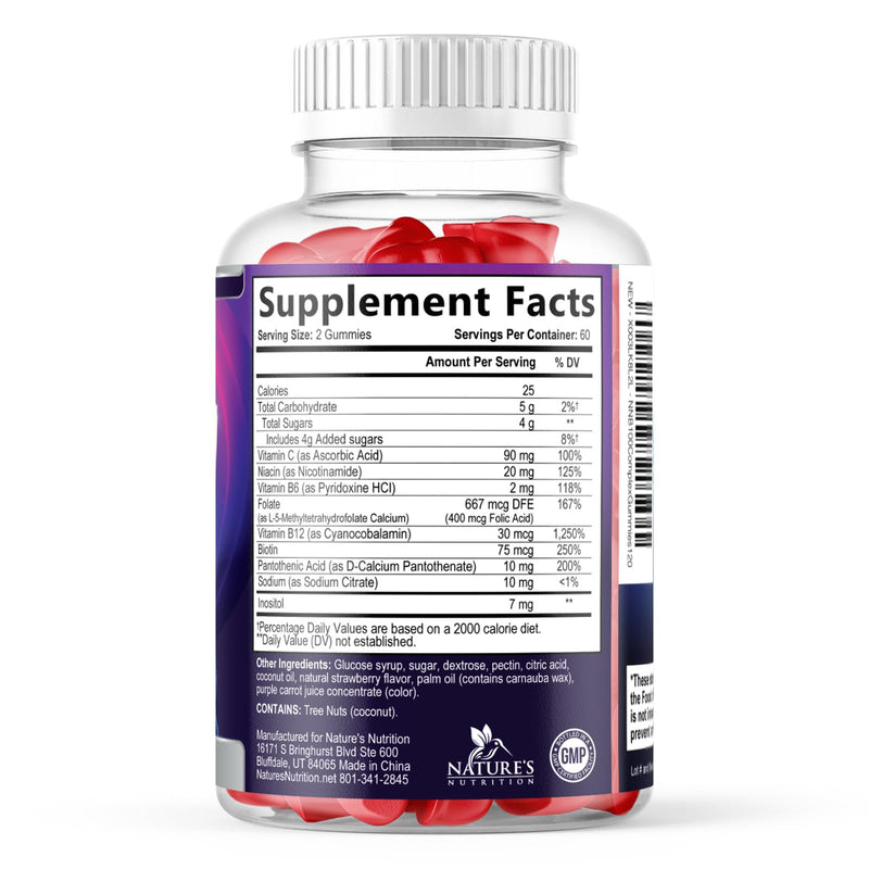 Vitamin B Complex Gummies - Extra Strength Super B Vitamin Gummy with Vitamin C, Immune Support for Men & Women - Energy and Brain Support Supplements with Folic Acid, Niacin, B6, B12 - 120 Gummies 120 Count (Pack of 1)
